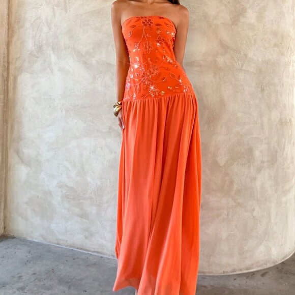 Janelle Orange Elegant Women's Sexy Sequins Embroidery Stitching maxi dress - Picture 6 of 7